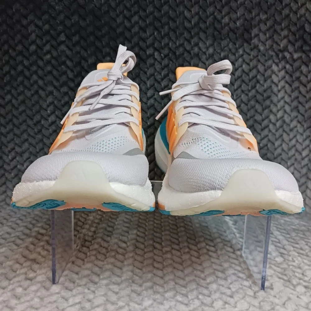 Adidas UltraBoost Light Grey Flash Orange Cyan Men's Walking Running Shoes Sz 10